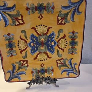 Maxcera Yellow Talavara Hand Painted Square Ceramic Plate